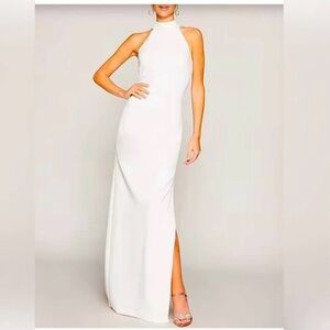 Belle by Badgley Mischka Reese Gown – Winter White Halter Maxi – Size 6 mo